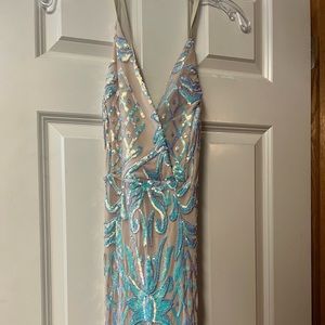 Breeze Bridal Nude with Sequins Long Prom Dress